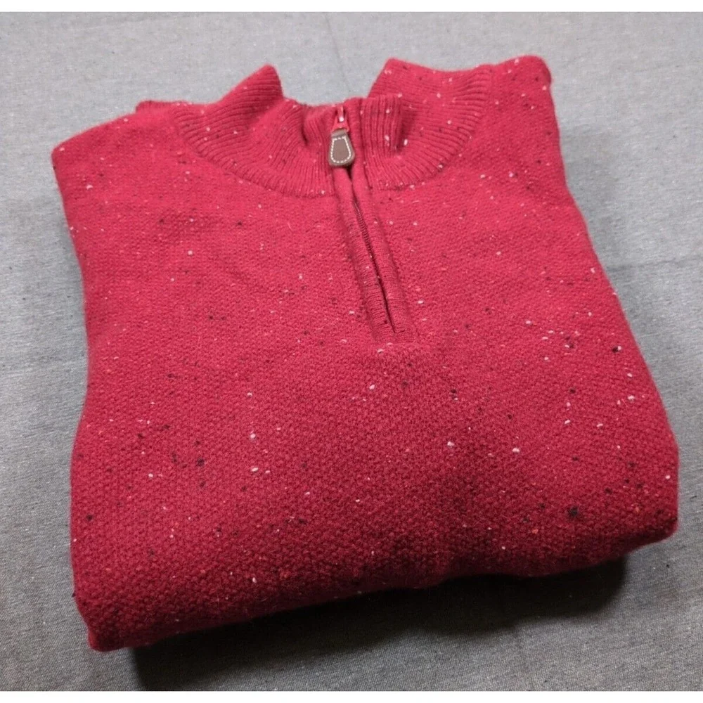 JoS A BANK Lambswool Speckled Red Sweater 1/4 Zip Pullover Mens Size L with Tags